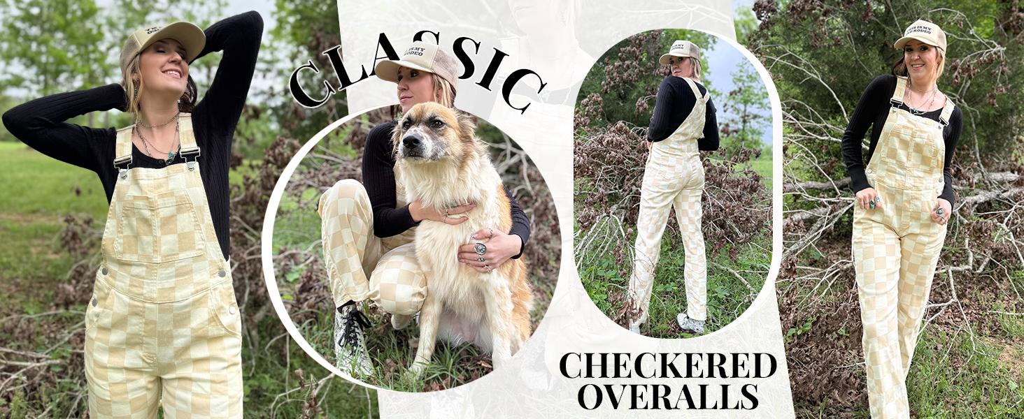 ODEFOU St. Patrick's Day Checkered Overalls for Women Stretch Plaid Print Football Game Outfit Fashion Jean Jumpsuit Cute Denim Bibs Coveralls Sleeveless Clothes Spring Fall Winter Festival Vibes Womenswear