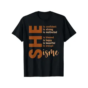 Men's Fitted Short-Sleeve T-Shirt - Casual Streetwear Top with Bold Brown Geometric Graphics, Empowering SHE Affirmations, Confidence-Strengthening Beauty Messages, Stylish Design, Ideal Gift for Inspirational Women Oversized Basic