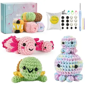 Crochet Kit for Beginners, 5 Pack Amigurumi Beginner Crochet Kits Animals, Crochet Turtle Axolotl Octopus Crocheting Kit, Easy Knitting Kit for Beginners with Step-by-Step Video Craft Kits for Adults