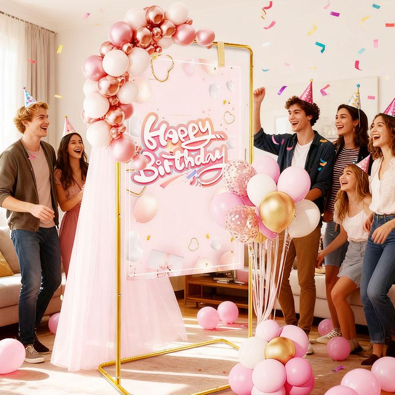 Rectangular Golden Metal Arch Decorated with Balloons/Flowers/Banner, a Backdrop for a Party Wedding Birthday(2.6x5.7FT)