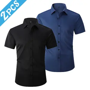 Men’s 2-Pack Short-Sleeve Dress Shirts – Breathable Fabric, Solid Color Design, Wrinkle-Resistant & No-Iron Needed, Essential for Business and Summer Casual Wear
