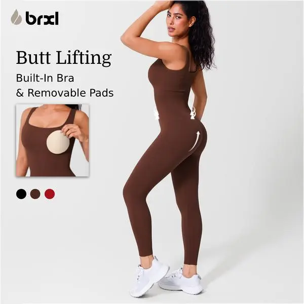 BRXL By Popilush Built In Bra One Piece Jumpsuits for Women Square Neck Ribbed Sleeveless Seamless Rompers Bodysuits with Tummy Control Comfort Fit 4 Way Stretch for Casual Wear Workout Gym Yoga Everyday Outfits-2,back to school,back to school haul