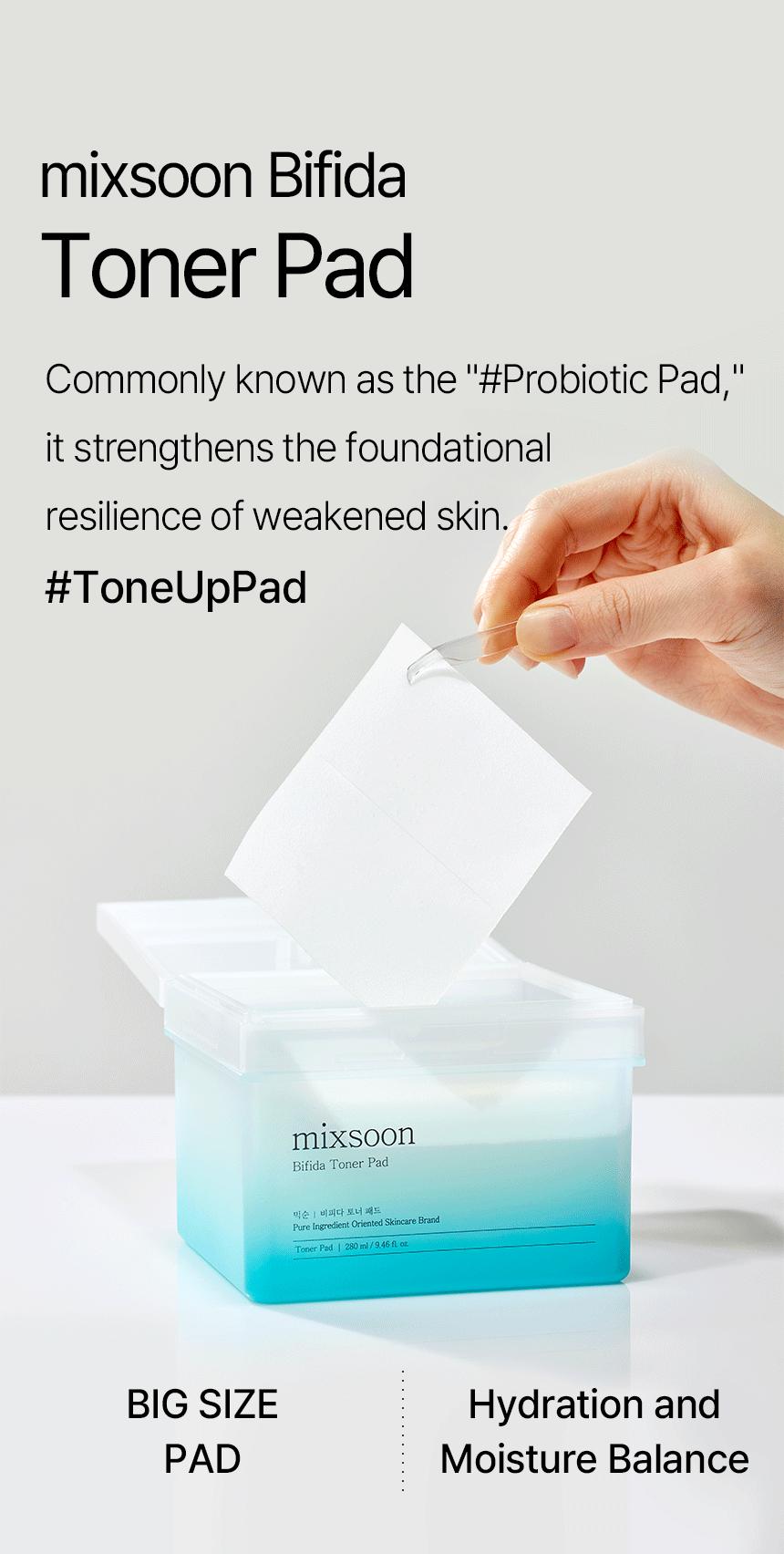 [mixsoon Official Shop] Bifida Toner Pads 9.46 fl.oz / 250ml / 120 Sheets - Hydrating & Rejuvenating Toner Pads, Korean Skin Care