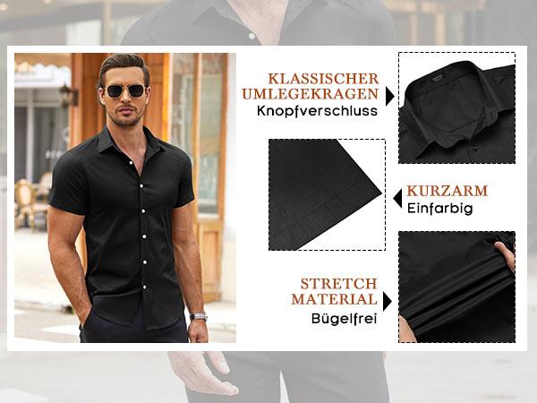 Coofandy Men's Black Short Sleeve Fitted Shirt - Breathable & Wrinkle-Free 4-Way Stretch Fabric for Casual Wear Coofandy Men's Black Short Sleeve Fitted Shirt - Breathable & Wrinkle-Free 4-Way Stretch Fabric for Casual Wear