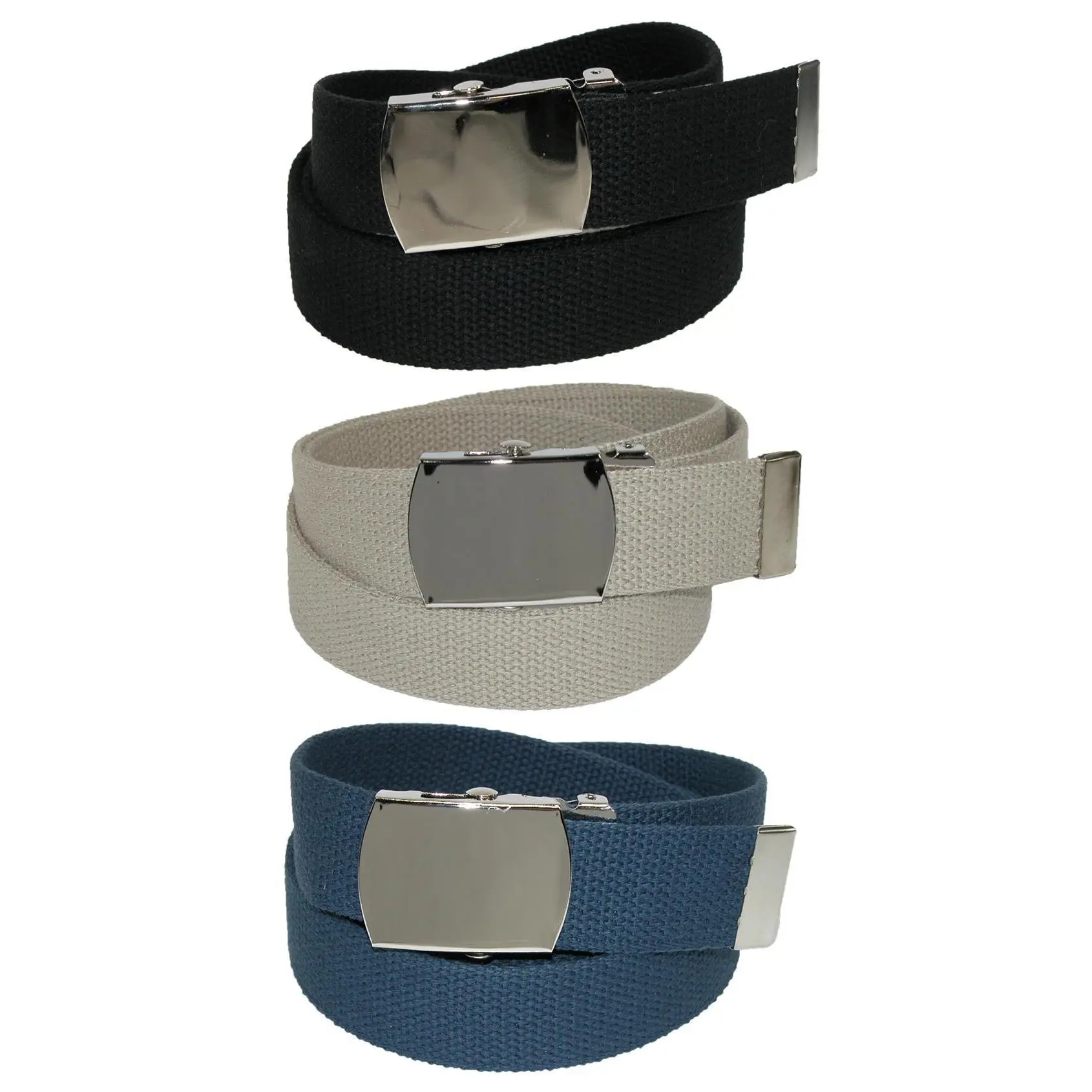 CTM Big & Tall Cotton Belt with Nickel Buckle (Pack of 3 Colors), Removable Buckle Belts