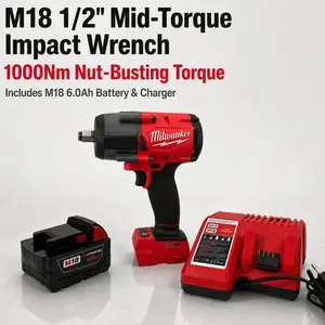 Milwaukee M18 FMTIWF12 Half Inch Impact Wrench for Professional Fleet Technicians and Industrial Jobsites 18V Cordless Power Fastener with 738 Ft-Lbs Maximum Torque and Two Stage No-Load Speed Control