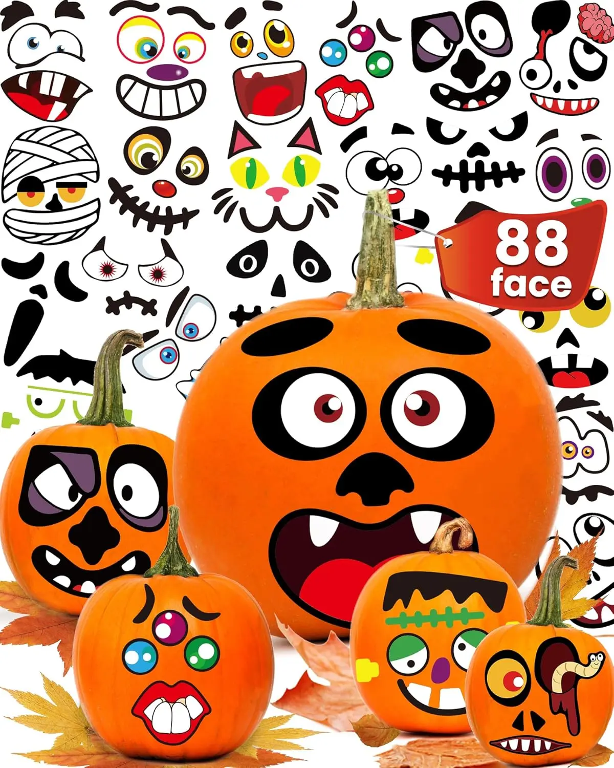 Halloween Pumpkin Stickers, Make 88 Funny Face Pumpkin Decorating Kit for Halloween Party Decorations, Pumpkin Painting Kit Halloween Crafts...