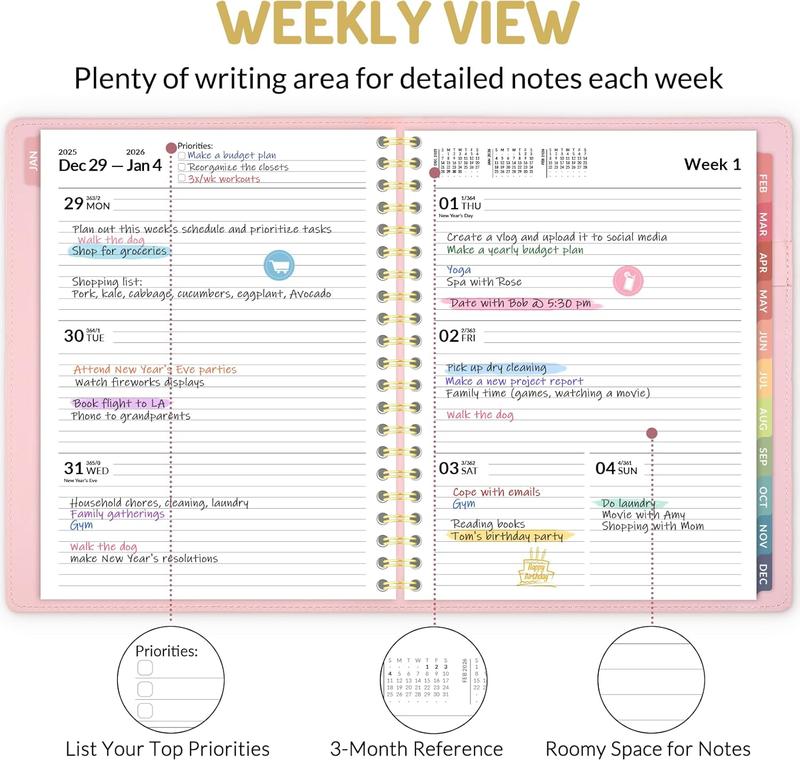 2026 Planner Weekly and Monthly, Jan 2026 -Dec 2026, Vegan Leather Cover Calendar Planner, 8.5" x 11" Agenda with Color Tabs, Inner Pocket, Spiral, 2026 Planner for Office School Supplies
