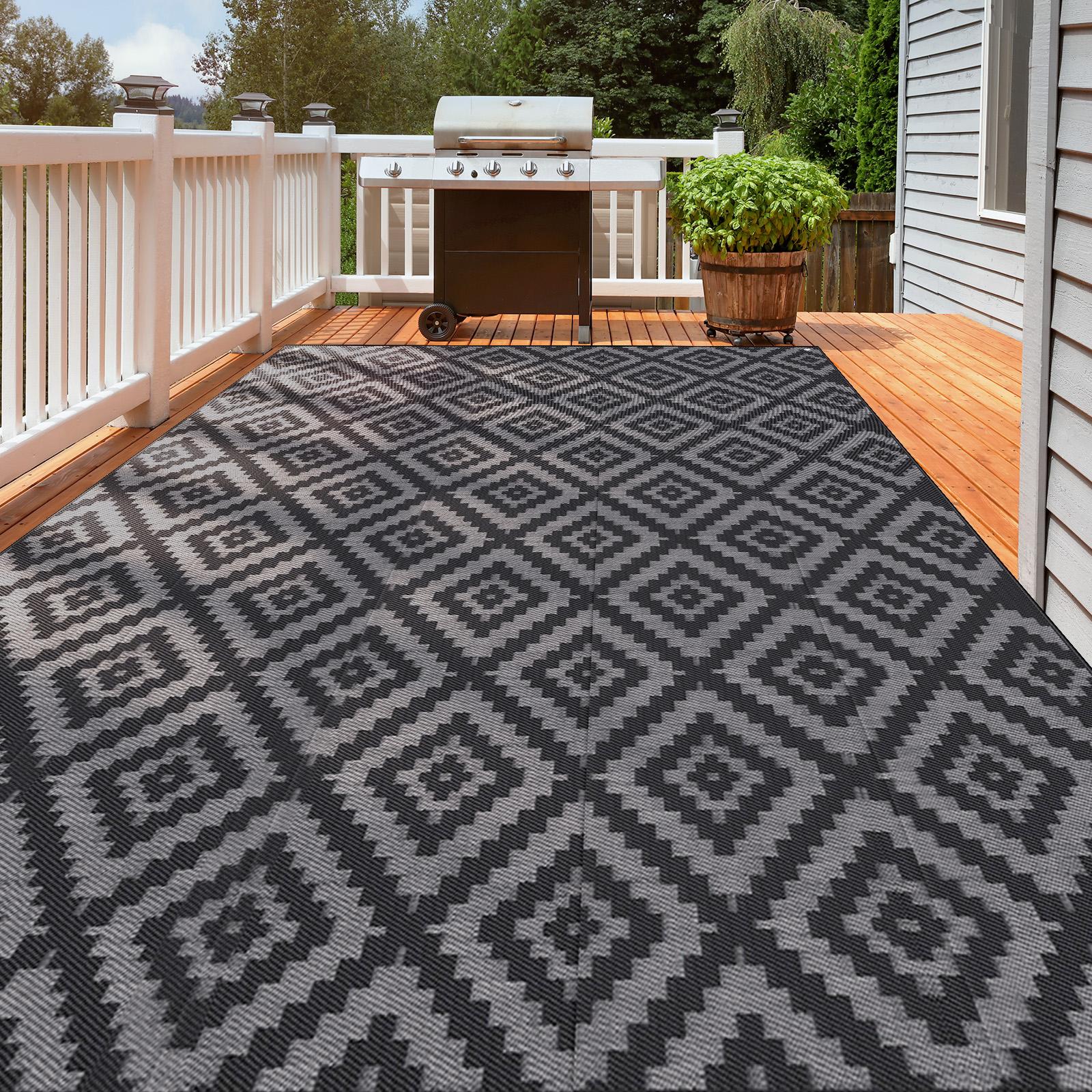 Outdoor Rug 5x8 ft Waterproof Patio Rug Area Rug for Living Room Outdoor Carpet for Patio Balcony Picnic Beach Boho Grey