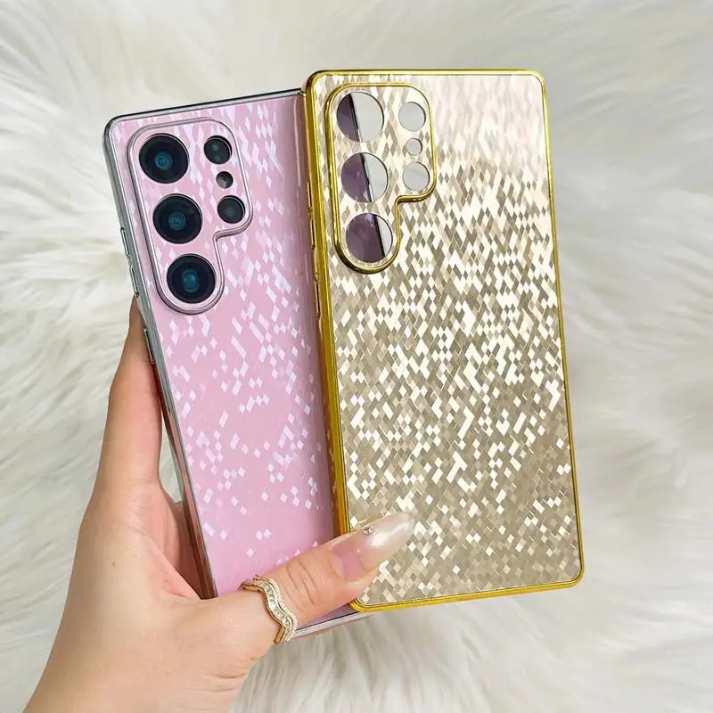 Compatible with  S26Ultra/S25Ultra/s24/s23  / iPhone 17 Pro Max/ 16/15 /14/13 /12 Electroplated glitter diamond-shaped glitter shiny hard PC protective phone case-HN310-2
