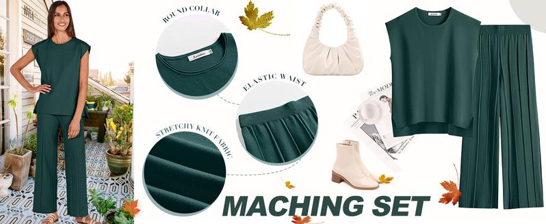 ANRABESS Summer 2 Piece Sets Women Vacation Basic Crewneck Wide Leg Lounge Outfits Sleeveless Outdoor Matching Sets Casual Comfort Plus size sets Minimalist Suits