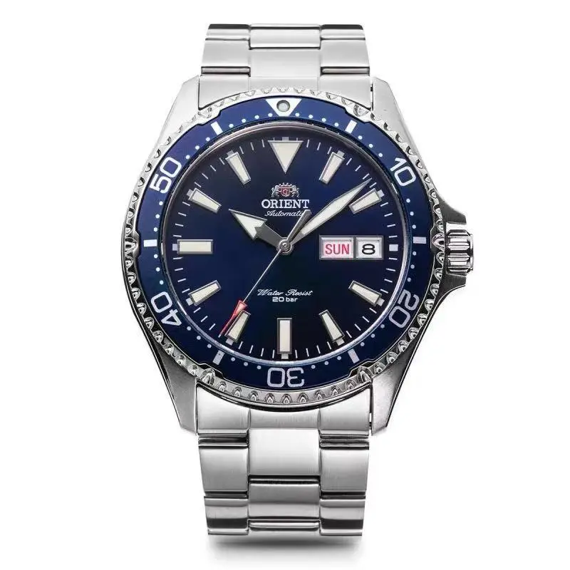 Orient Men's Vintage Dive Automatic Watch - 200m Water Resistant, Rotate Bezel, Day-Date Display, Luminous Markers, Solid Stainless Steel Bracelet, Multiple Dial Colors, Round Face Sports Mechanical Wristwatch, Bezel Rotate