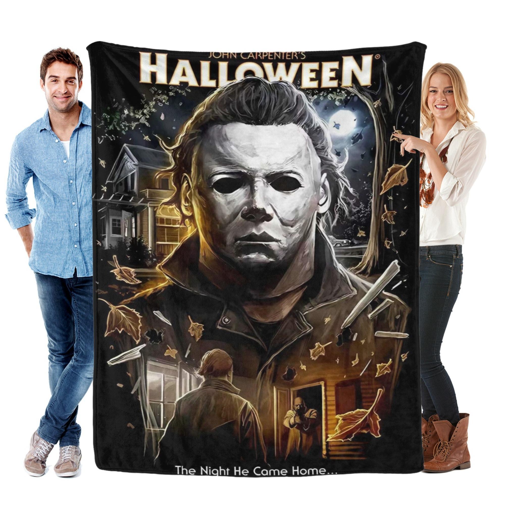 Michael Myers Halloween Themed Fleece Throw Blanket The Night He Came Home Classic Horror Movie Print Soft Cozy Flannel Blanket For Sofa Couch Bed Bedroom Decor All Season Warm Blanket Perfect Gift For Horror Fans Halloween Fall Home Decoration