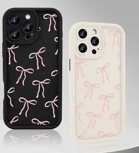 Sweet and cool girl heart Pink bow-shaped phone case, in black and white dual colors, suitable for all styles, applicable to iPhone 17/16/15/14/13/12/1