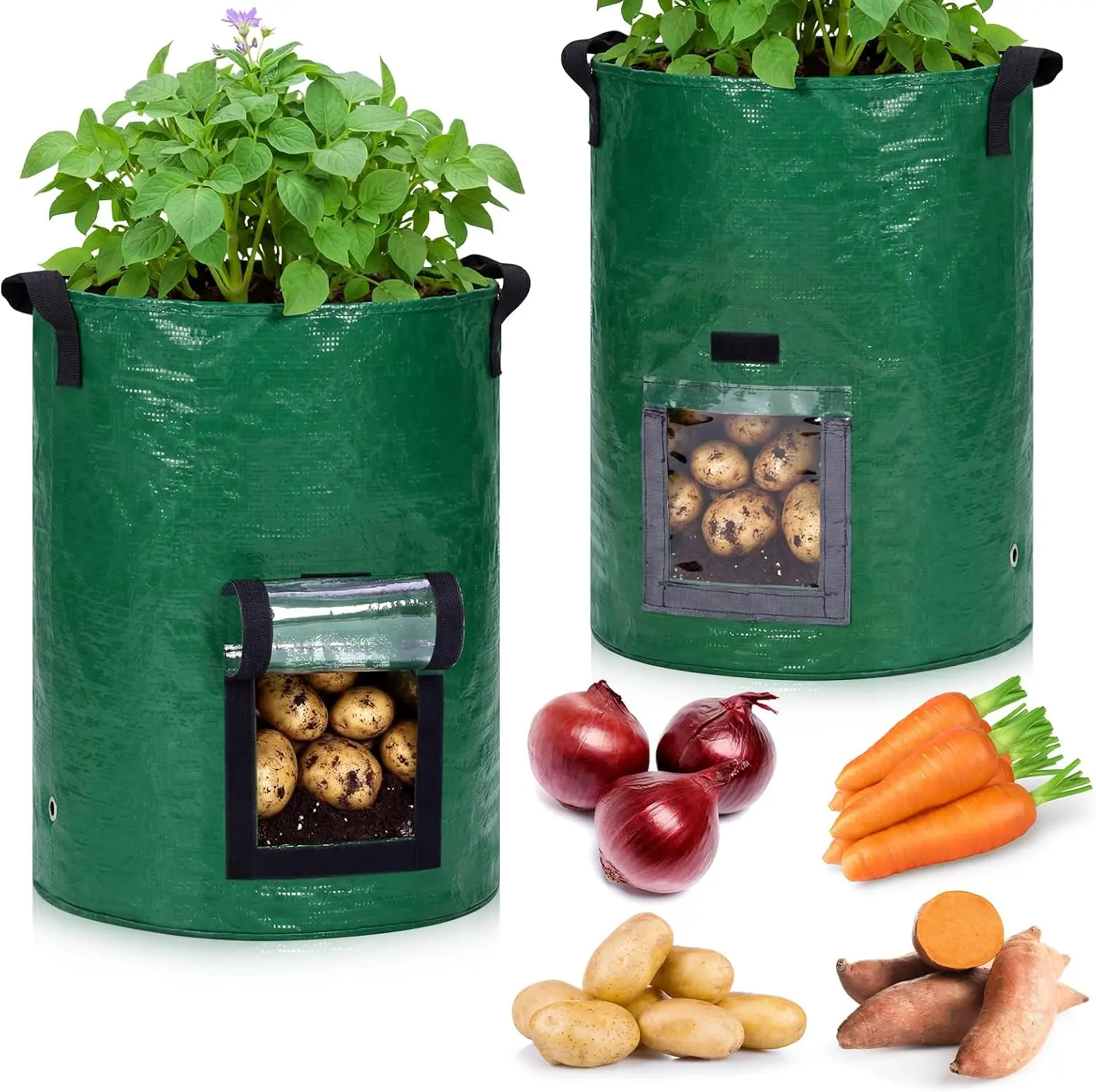 Gardzen 2-Pack 10 Gal Fabric Grow Bags for Farm Animal/Poultry Feeding Tools, Heavy Duty Handles, Thickened 200G BPA-Free Nonwoven Fabric, Excellent Drainage & Breathability, Durable for Plant Growing