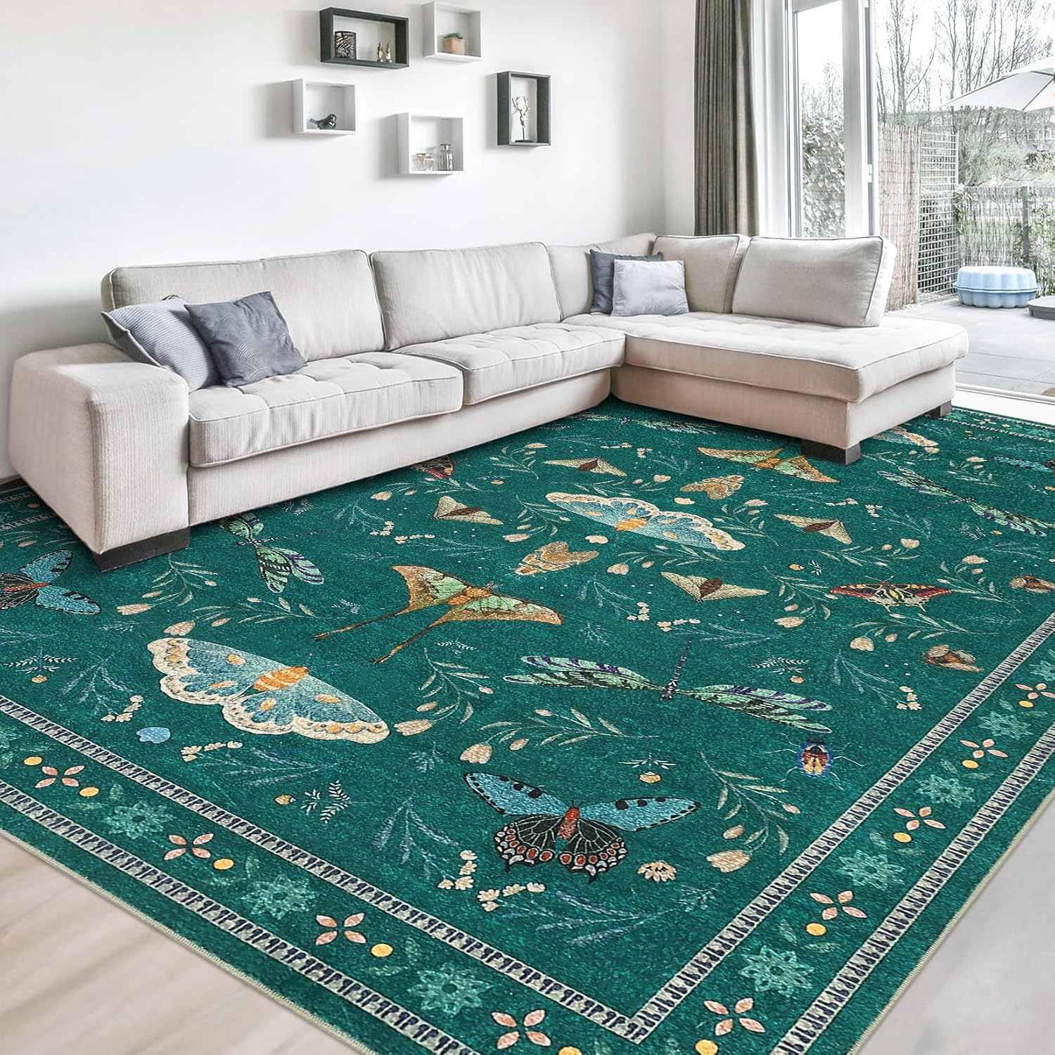 Insect Washable Soft Area Rugs for Living Room Bedroom Ultra-Thin Non Slip Dining Room Stain Resistant Rug Large Carpet for Office Nursery Bedroom