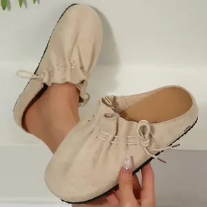 Women's Sandals Drawstring Suede Clogs Cork Footbed Sandals Leather Mules Shoes Casual Walking Indoor Outdoor Shoes Springfresh