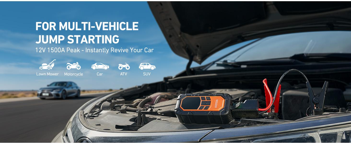 AstroAI S8 Air Nano Jump Starter with Air Compressor, 1500A Peak Car Battery Jump Starter Portable (6.0 Gas/3.0L Diesel) with 150PSI Auto-Shutoff Tire Inflator, 12V Battery Charger Booster(Orange)