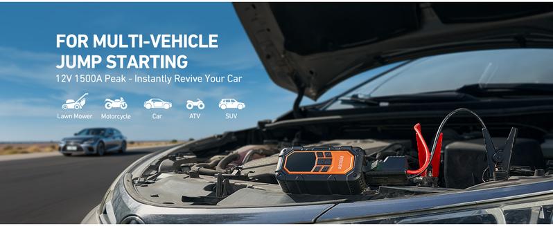 AstroAI S8 Air Nano Jump Starter with Air Compressor, 1500A Peak Car Battery Jump Starter Portable (6.0 Gas/3.0L Diesel) with 150PSI Auto-Shutoff Tire Inflator, 12V Battery Charger Booster(Orange)