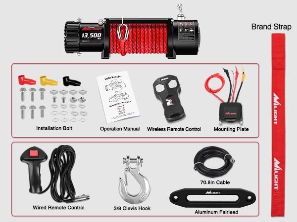 Nilight 12V Electric Winch 13000lbs ATV Trailer Winches with Synthetic Rope Fairlead Wired Handle & Infrared Remote Waterproof Winch for Truck Offroad