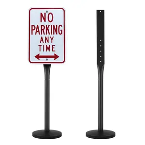 【FathersDayGift】VEVOR Cast Iron Sign Post,  , 4 ft Portable Heavy Duty Steel Post Sign Holder with Hard Plastic Base & Wheels, U-Channel Sign Stand for Garden, Courtyard, Farm or Traffic Intersection, Black Decor