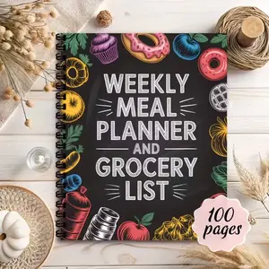 A Weekly Meal Planning And Grocery Organization Featuring Color-Coded Food Tracking Sections And a Shopping List. This Undated Kitchen Journal Is Ideal for Weight Management And Maintaining a Healthy Diet