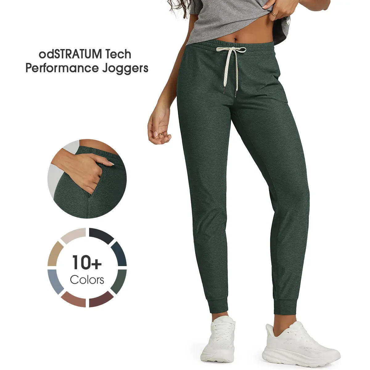 ODODOS Women's Performance Joggers - Ultra Soft odSTRATUM Tech Sweatpants Adjustable Mid Rise Pants with Pockets