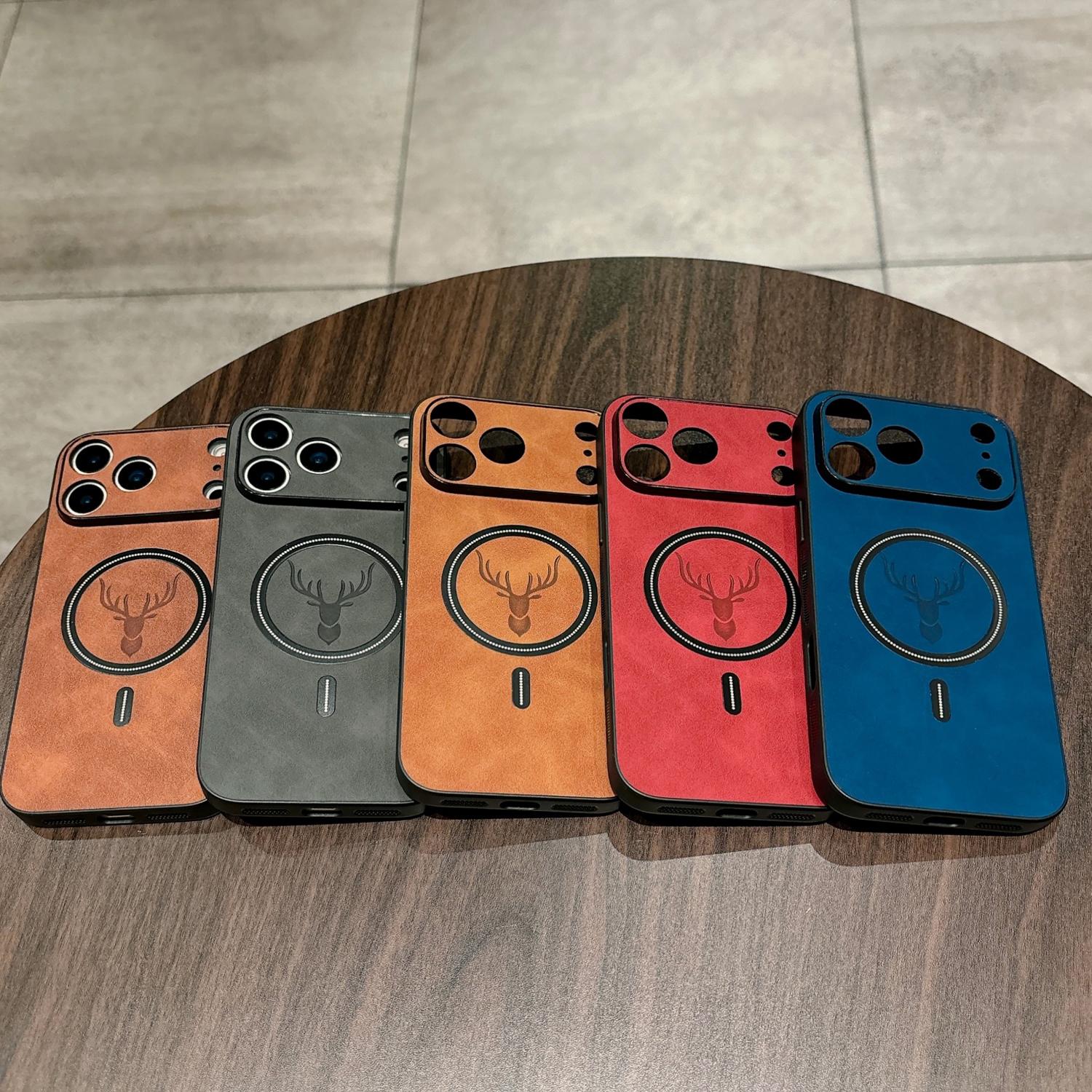 Luxury PU Leather Elk Deer Case For iPhone 17 Pro Max 17 Air 16 15 14 13 12 11 Pro Max,For Magsafe Wireless Charge Cover,Anti-Scratch Camera Protection