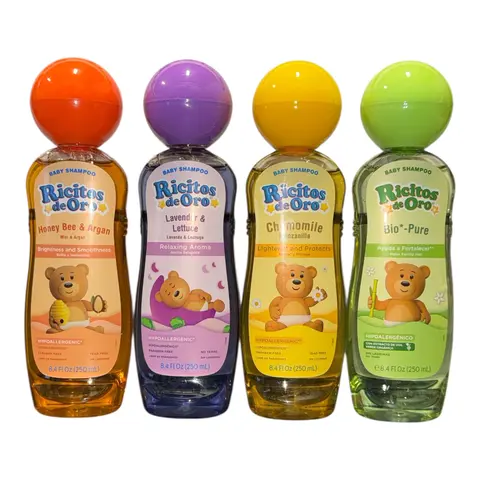 Ricitos de Oro Baby Shampoo 8.4oz, (4 PACK VARIATION), LAVENDER, MANZANILLA, GREEN GRAPE, AND HONEY BEE, Baby Shampoo with Pop-Up Rattle Cap, Paraben Free Product for Baby’s Delicate Hair; 8.4 Fl Ounces.
