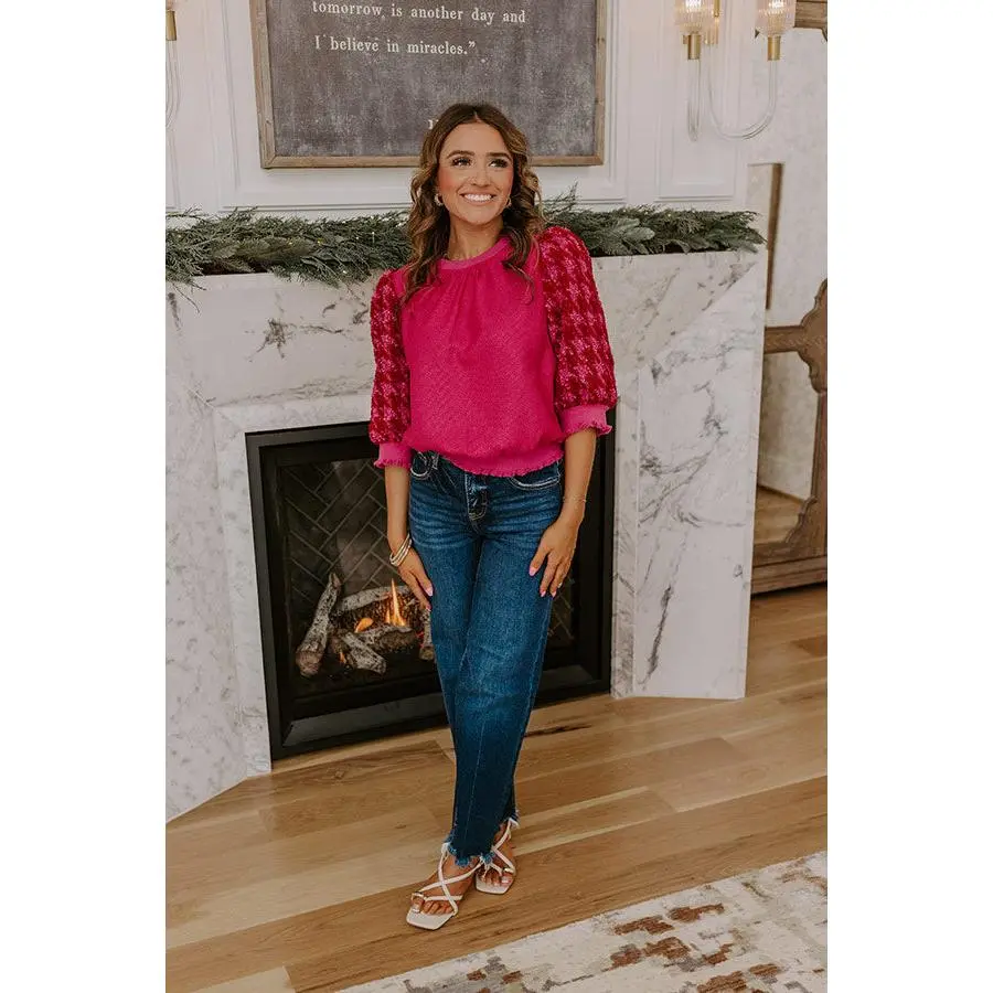 Toast To Fabulous Houndstooth Knit Top