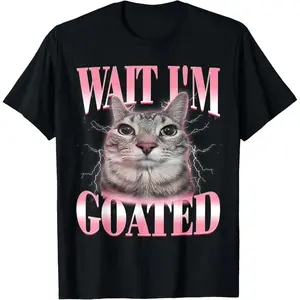 Funny Silly Cat Brainrot Wait I'm Goated Cat Meme Saying T-Shirt for Men Women Kids