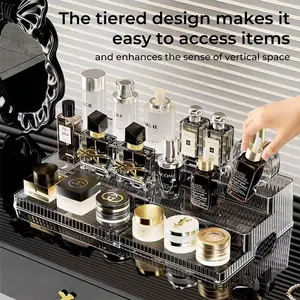 UFORU 3Tier Clear Display Stand for Perfume, Cologne, Fragrance, Skincare, Makeup, Cosmetics, Figures, Cupcake, Dessert Shelf Organiser Unrestricted free expansion and contraction dimensions