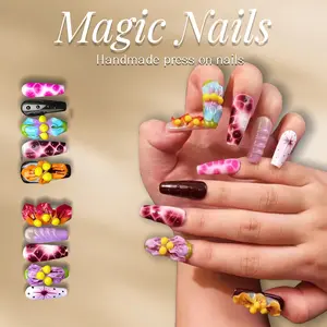 Magic Nails -LOST IN SPRING -Handmade Press-On Nails ,Long Coffin Shape | Reusable,Acrylic Made,Salon-Quality,Long lasting ,Glossy Design