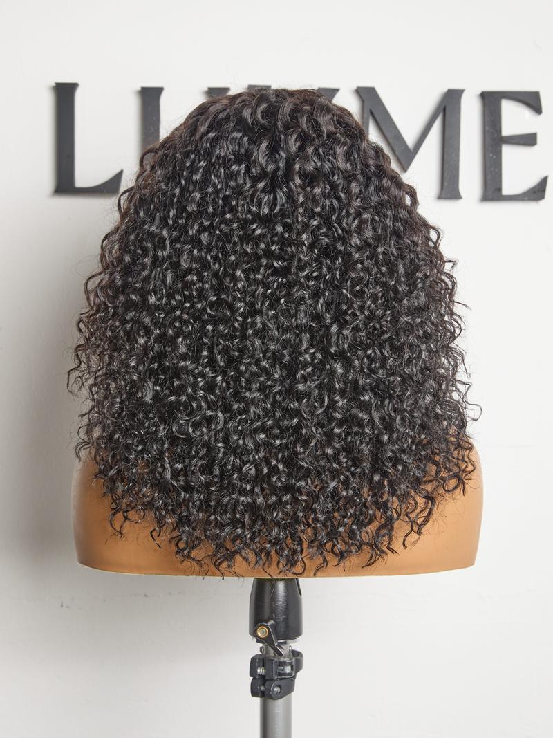 LUVME 100% Human Hair 5x5 Closure Lace Glueless Wig Put On and Go Fluffy Kinky Curl 220% Density Pre-bleached Pre-pluck Pre-cut