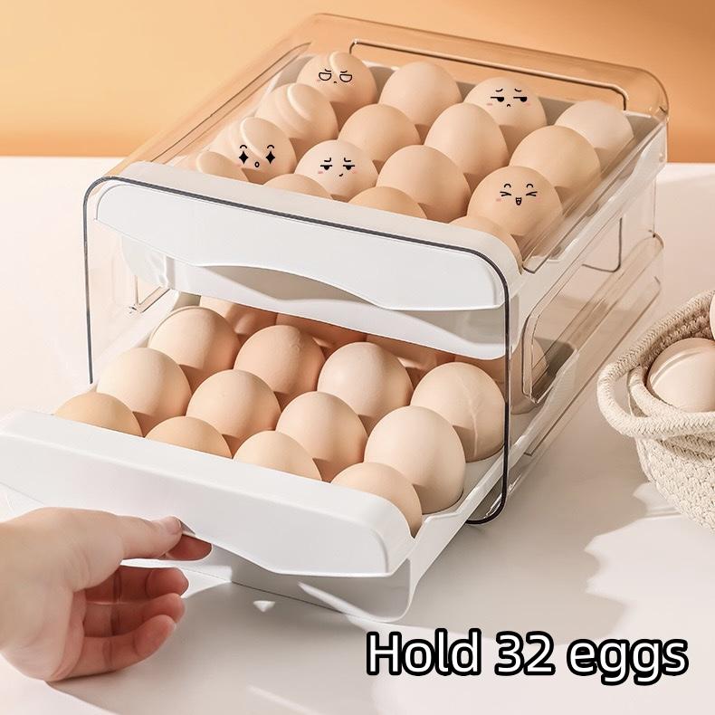 Egg Organizer Container for Fridge - Refrigerator Storage Holder Tray: Eggs Plastic Drawer Bins, Clear Box, Stackable Large Containers Refrigerator Organizer Bins,60 Grids Egg Container for Refrigerator,2Layers Egg Tray, Clear Egg Organizer,Kitchen Gabget