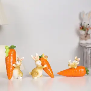 Adorable Easter Bunny Resin Figurine – Cute Easter Decoration Holding Carrot, Festive Party & Home Decor Gift for Spring, Easter Basket Stuffer, Table Centerpiece, Nursery or Living Room Accent (Set of 1)