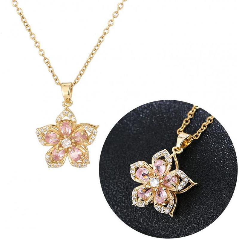 Fashion Lucky Five-Petal Flower Pendant Necklace Sparkle Gold Zircon 360° Rotatable Chic Daily Accessory Luxury Elegant Perfect Valentine's Day Gift Fashion Lucky Five-Petal Flower Pendant Necklace Sparkle Gold Zircon 360° Rotatable Chic Daily Accessory Luxury Elegant Perfect Valentine's Day Gift