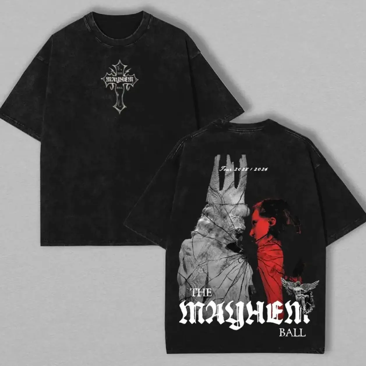 The Mayhem Ball Graphic Tee - Oversized Heavyweight Cotton, Double Sided Retro Concert Graphic Shirt, Shirts Casual Comfort Cotton Fabric Fit Top, Top Men's and Women's Clothing . EU4