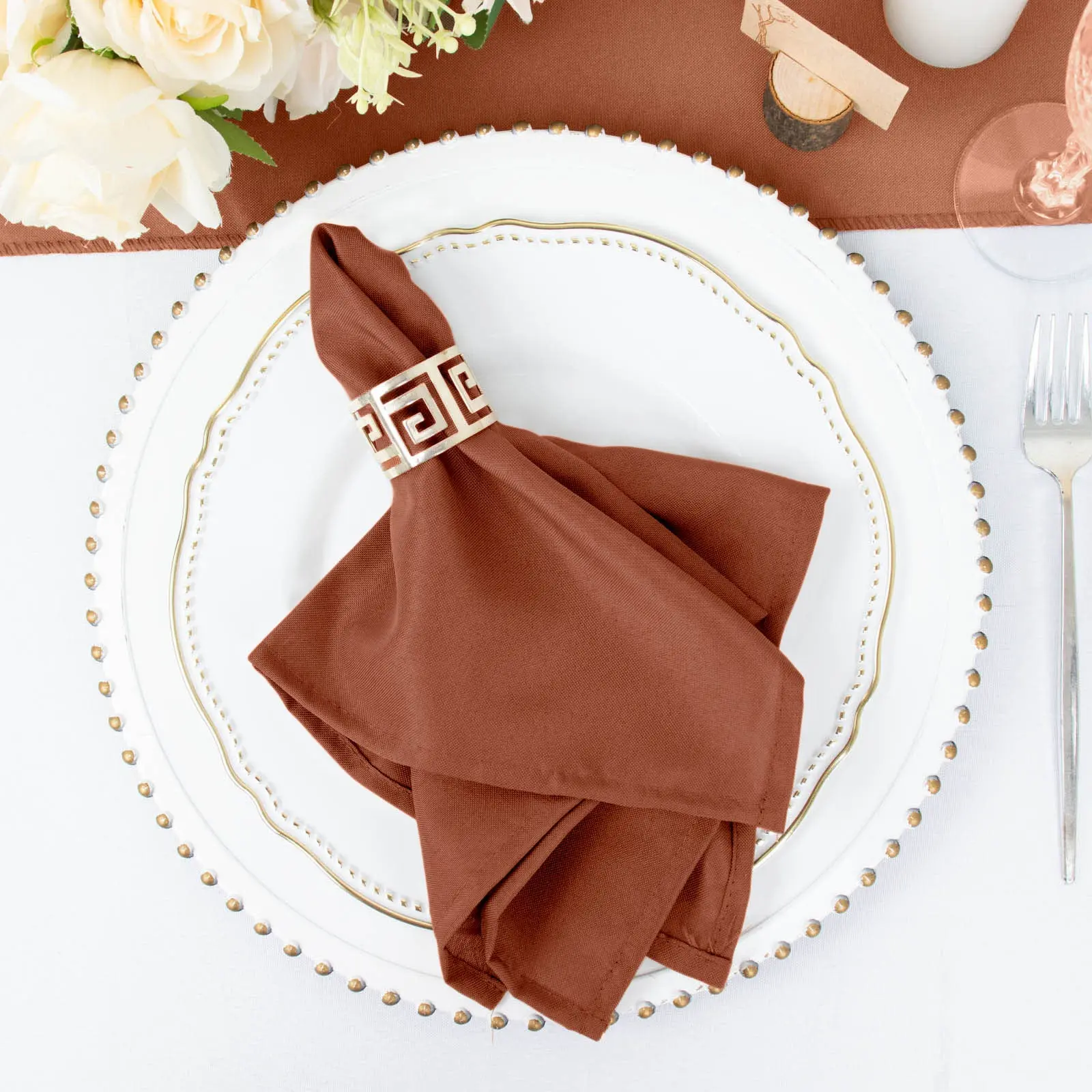 Solid Square Polyester Napkins, 5-Pack 17"x17" Terracotta (Rust) - Durable, Wrinkle-Free Tableware for Wedding Events, Square Napkin