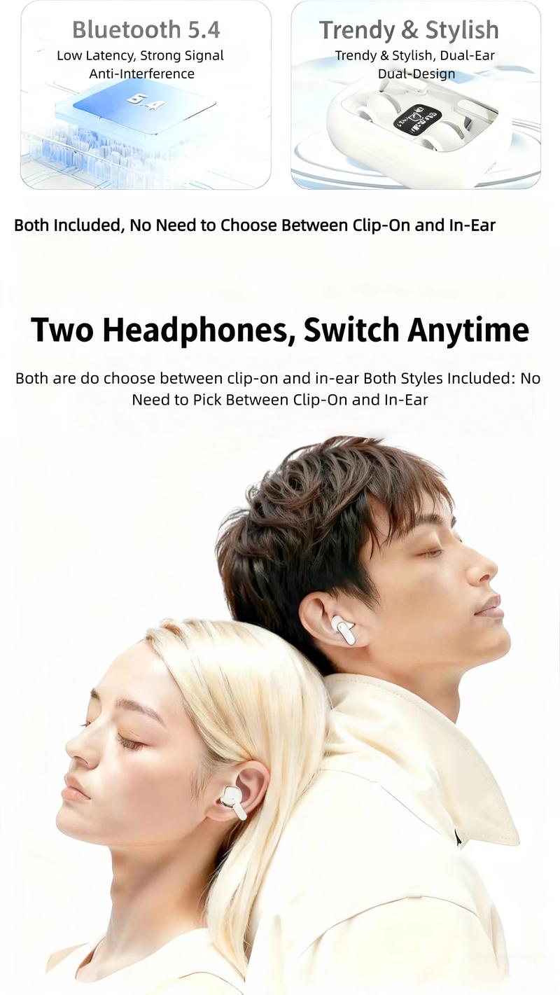 Fluffdrip Q10 2026 Wireless Earbuds 2 Pairs Clip-On Sleep TWS Couples Fashion Mini Headset Music Gaming Deep BassClip-on Sleep earbuds Stereo HD Calling  for Android iPhone Sports Earpieces tiny size invisible earbuds 2-in-1 wireless bluetooth twins