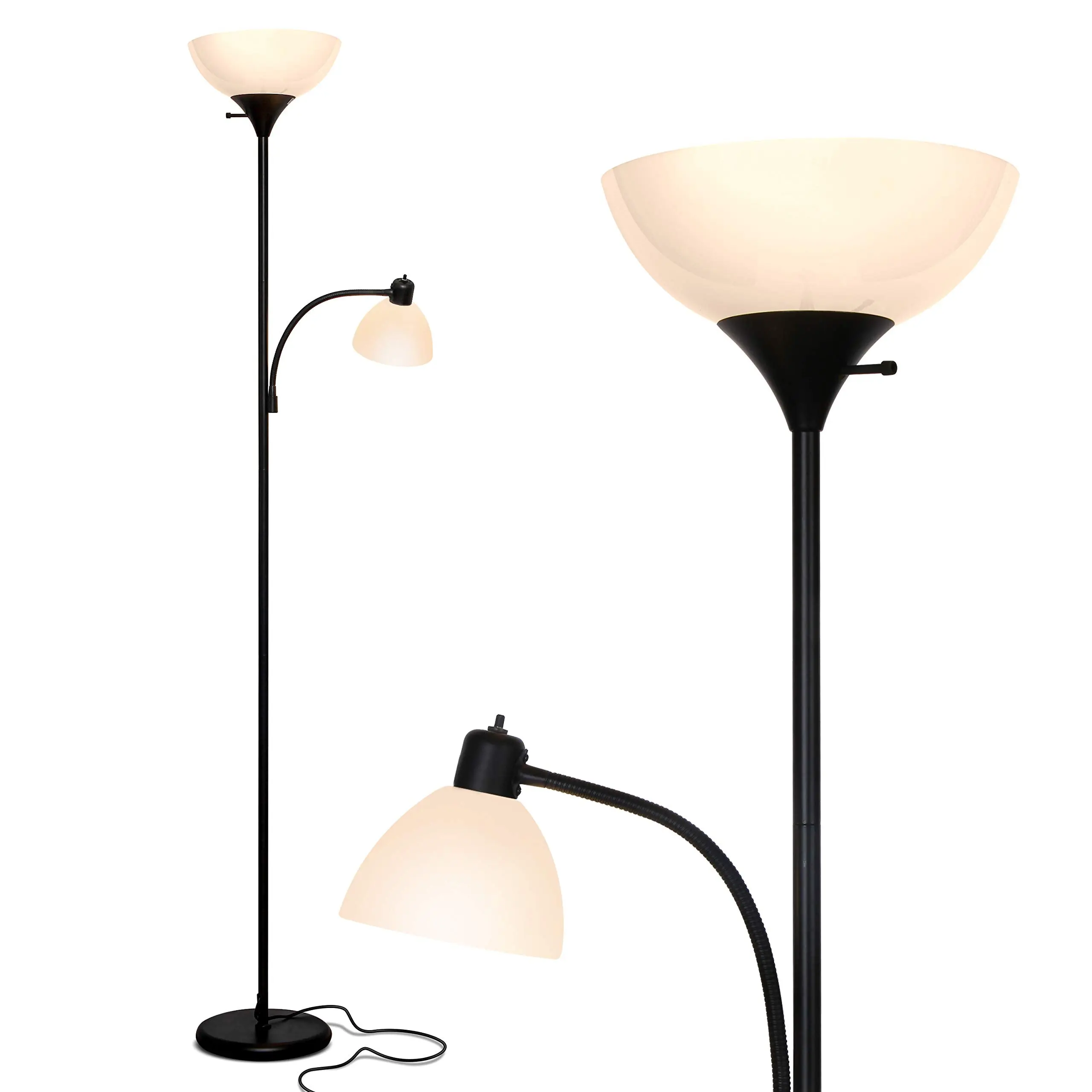 Brightech Sky Dome Plus - Dimmable Modern Standing LED Floor Lamp - Tall Pole Torchiere with Reading Light, Adjustable Lighting - Indoor Decorative Modern Mood Light for Living Room, Office, Indoor Decorative Light