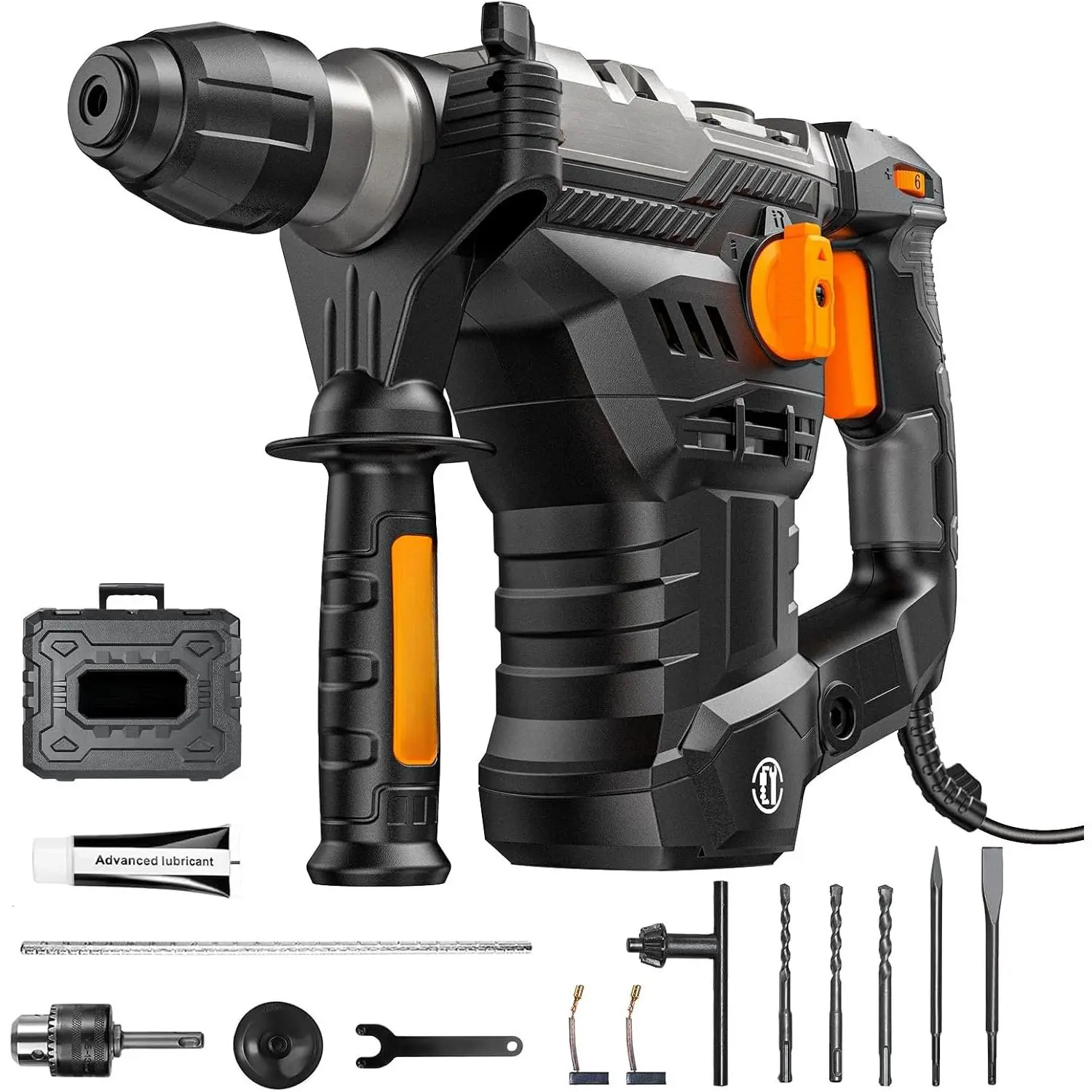 RH15A 1-9/16'' SDS-Plus Rotary Hammer Drill, 12.5Amp Heavy Duty Rotary Hammer with 4 Functions, Safety Clutch, Vibration Control, Corded Demolition Hammer for Concrete, Drill Bits and Chisels Included