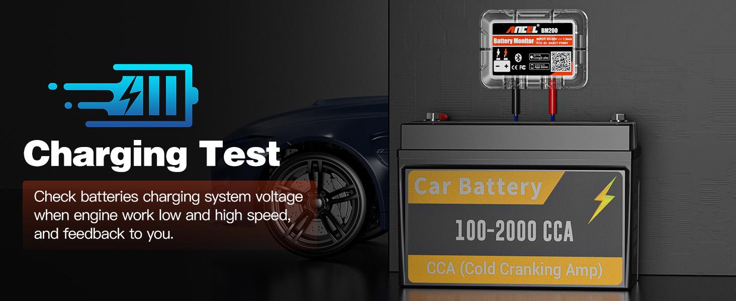 ANCEL BM200 12V Car Battery Tester, Bluetooth 4.2 Auto Battery Monitor for Lithium & Lead-Acid Batteries with Cranking & Charging Test, Alarm, Voltage History Voltmeter for Car/RV/Motorcycle/Truck/Boat
