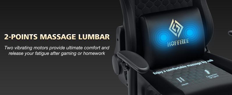 HOFFREE Gaming Chair Suede Fabric with Pocket Spring Cushion Massage Gaming Chairs with Footrest 165° Reclining Game Chairs for Adults Ergonomic Computer Chair for Gaming Office Black