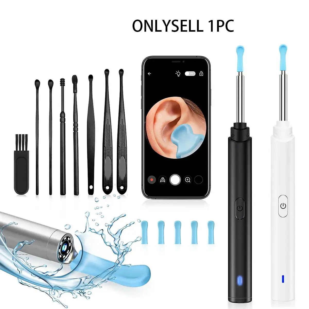 Ear Wax Removal Tool Camera, 1 Box Ear Cleaner with Light & Camera & Accessories, Earwax Removal Kit Compatible with Cell Phones & Tablets, Ear Wax Removal Camera, Ear Cleaning Tools