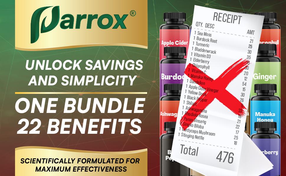 PARROX Health Boost Bundle - Ginger & Rhodiola Rosea Multivitamin Supplement - Gut Support, Energy, Mental Focus, & Overall Wellness - 60 Capsules - Made in USA