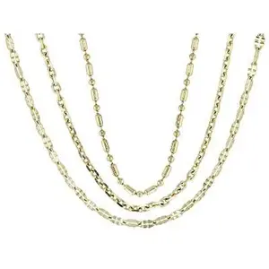 JTV Gold Tone Stainless Steel Bead, Cable, & Mirror Link 18 Inch Chain Set of 3