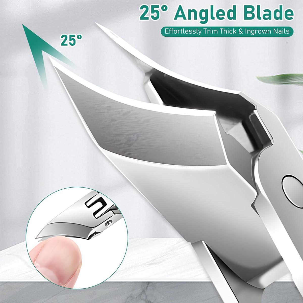 Eagle Beak Beveled Nail Clippers, 3Pcs Wide Jaw Opening Anti-Sp lash Slanted Nail Clipper, Long Handle Wide Jaw Opening Anti-Splash  Slanted Edge Nail Clipper for Thick Nails, Seniors & Ingrown Care(Green)