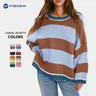 FISOEW Women's Oversized Color Block Round Neck Knitting Pullover - Long Sleeve Casual Tops, Effortless Fit, Soft Everyday Sweater for Home Relaxation, Fall Clothing