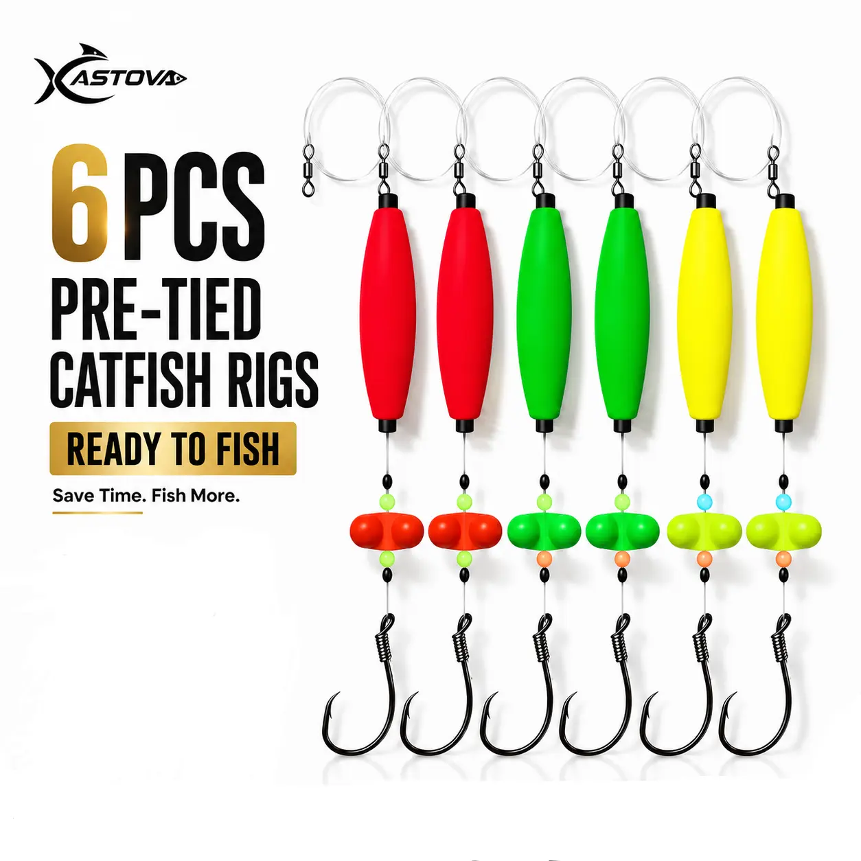 Catfish Rigs Santee Rig Catfish Float Rigs Circle Hooks 6/0 Catfishing Tackle 6pcs, Catfish Fishing Tackle Making Kit Equipment Accessories with Float, Hook, Swivel and Fishing profishing gear gift,camping essentials